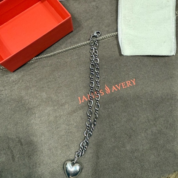 Retired James Avery Silver Anklet with Puff Heart Charm - Picture 7 of 9